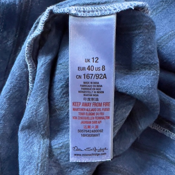 MISS SELFRIDGE/Women's Jumpsuit Linen/Cotton Blend Custom Indigo Dye sz 8 - Picture 5 of 5